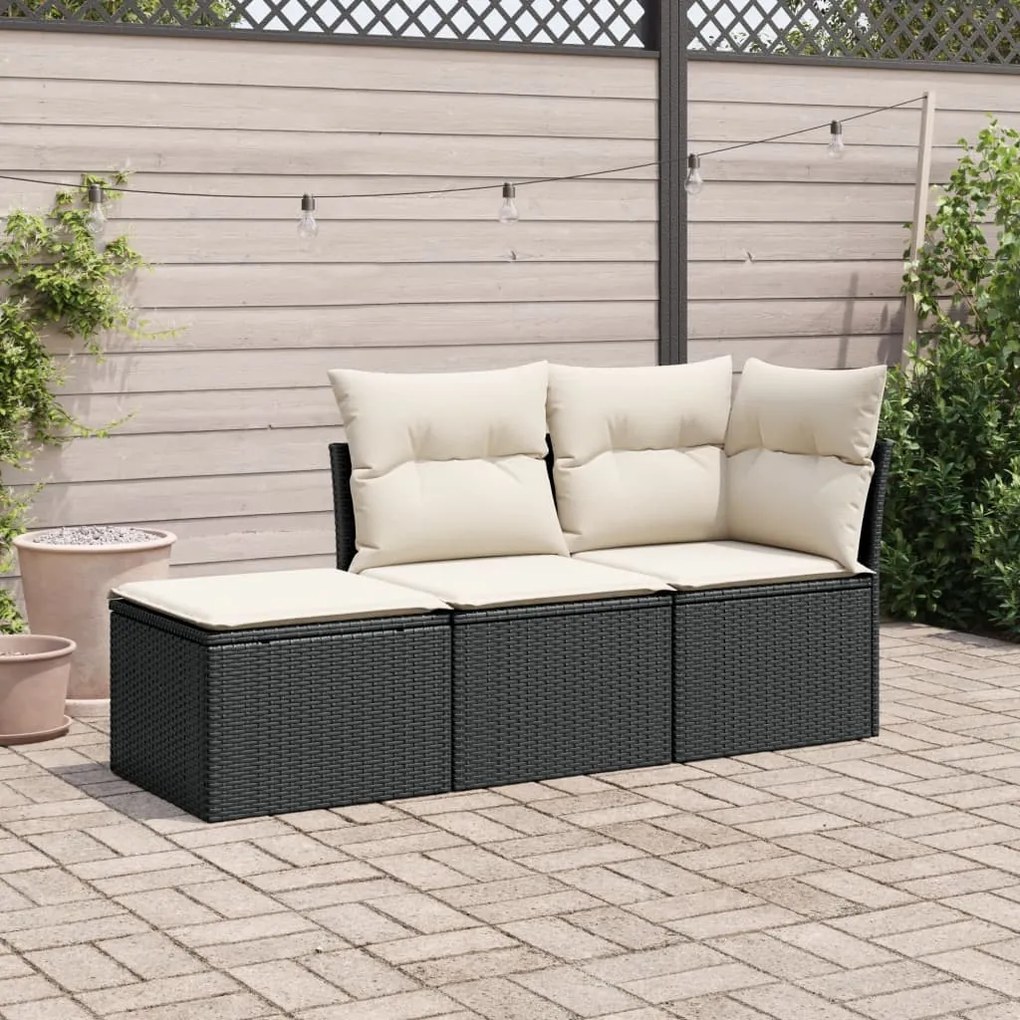 Set Divani da Giardino 3 pz con Cuscini in Polyrattan Nero