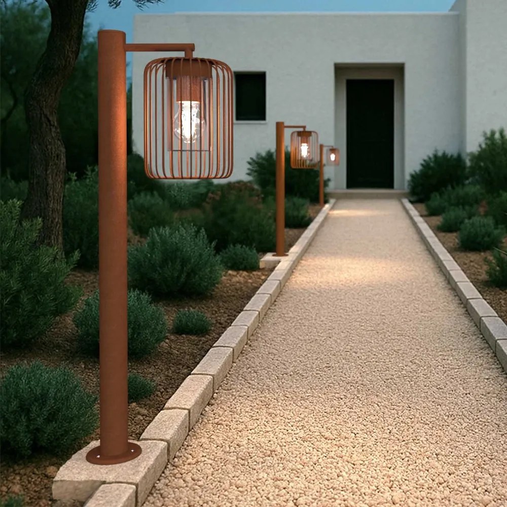 Paletto da Giardino Corten a Lanterna 80cm Base E27 IP54 - Serie NEXUS Colore Corten