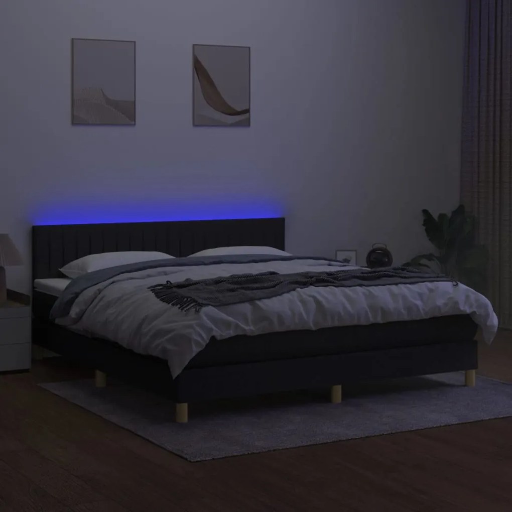 Letto a molle con materasso e led nero 160x200 cm in tessuto