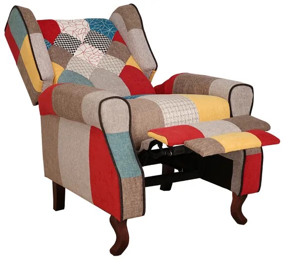 Poltrona relax tessuto patchwork BERGERE Reclinabile poggiapiedi