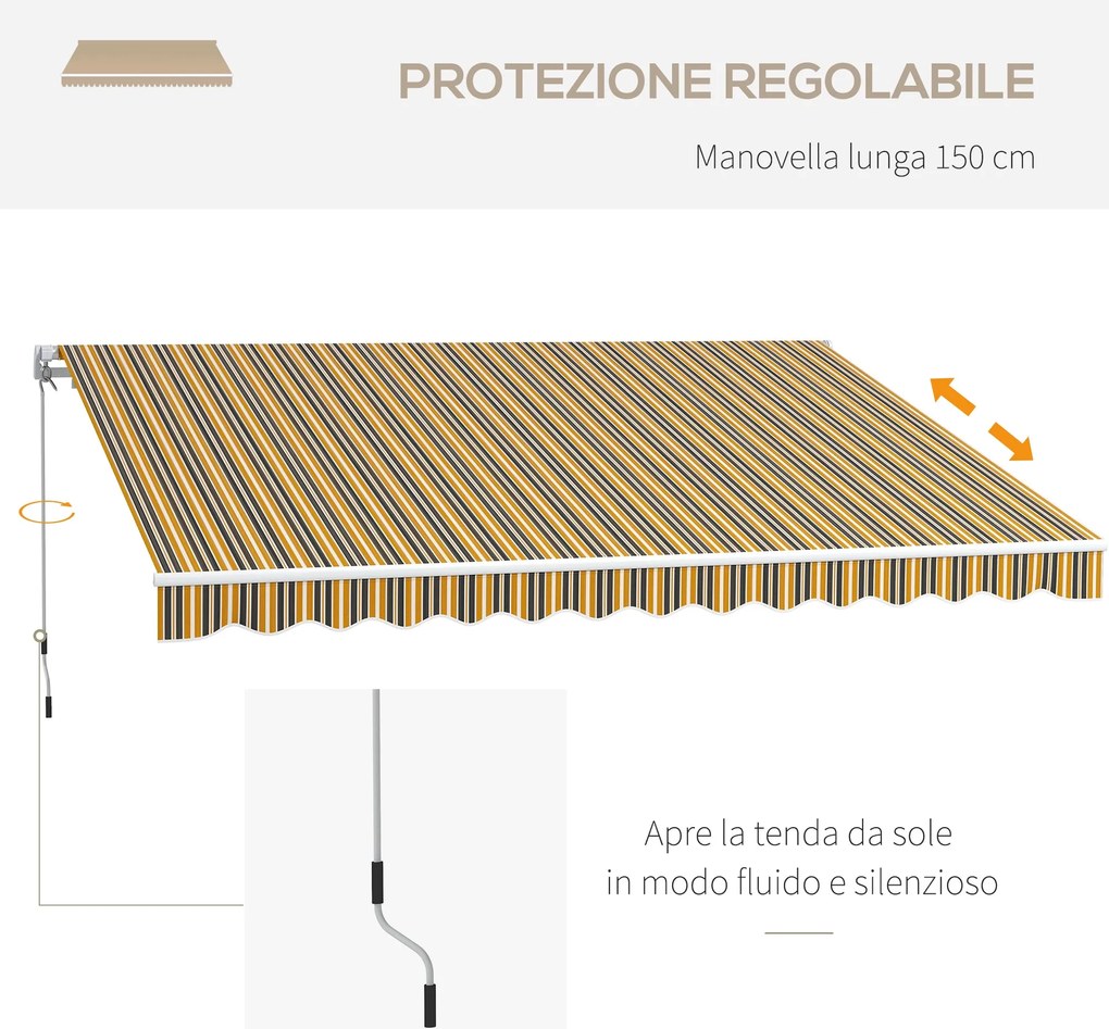 Tenda da Sole per Esterno Avvolgibile a Bracci 350x250 cm con Apertura a Manovella Giallo...