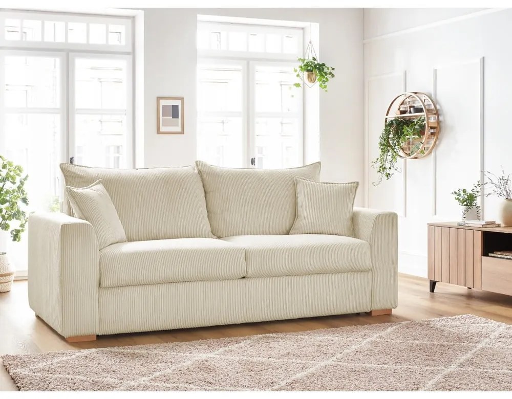 Divano color crema allungabile con rivestimento in velluto a coste 225 cm Augustin – Bobochic Paris