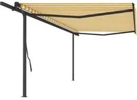 Tenda da Sole Retrattile Manuale con Pali 5x3,5 m Gialla Bianca 3070258