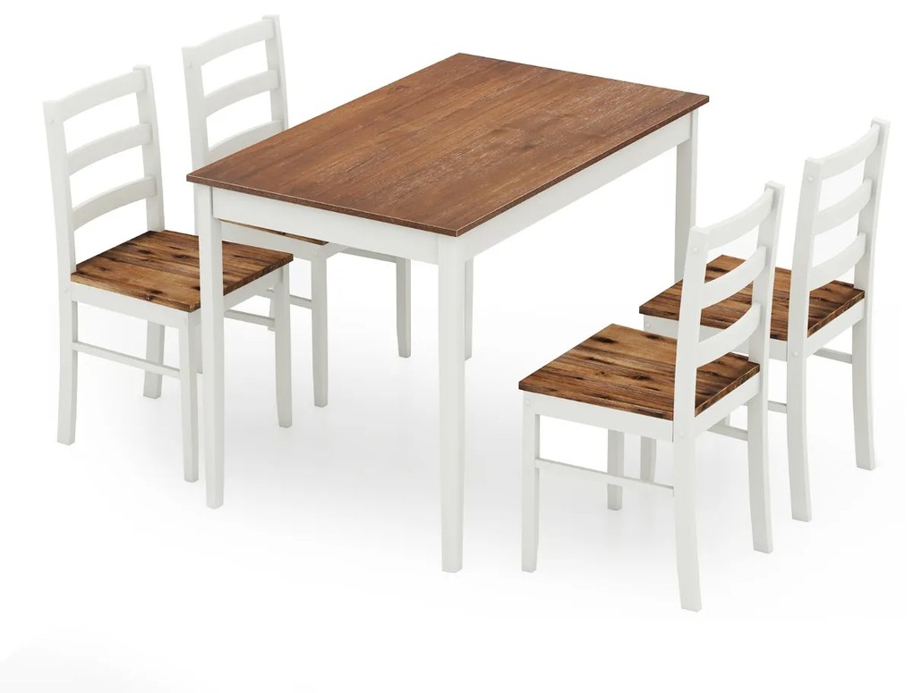 Costway Set mobili pranzo 5 pezzi con gambe in legno di gomma, Mobili da cucina in legno massello con tavolo 4 sedie Marrone