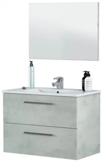 Mobile bagno sospeso 80 cm con lavabo e specchio color cemento - Aruba 99134