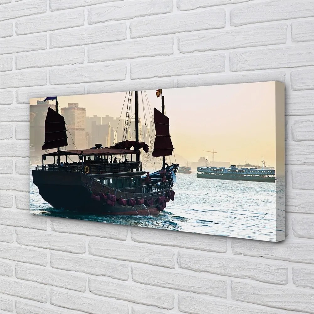 Quadro su tela Ship Sea City of Heaven 100x50 cm