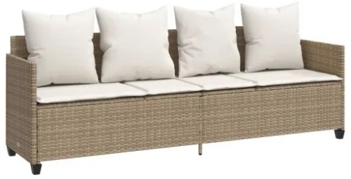 Lettino Prendisole con Cuscini Beige in Polyrattan