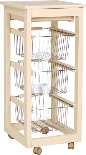Carrello cucina SLIM in legno di faggio 3 cesti e 1 cassetto Avorio