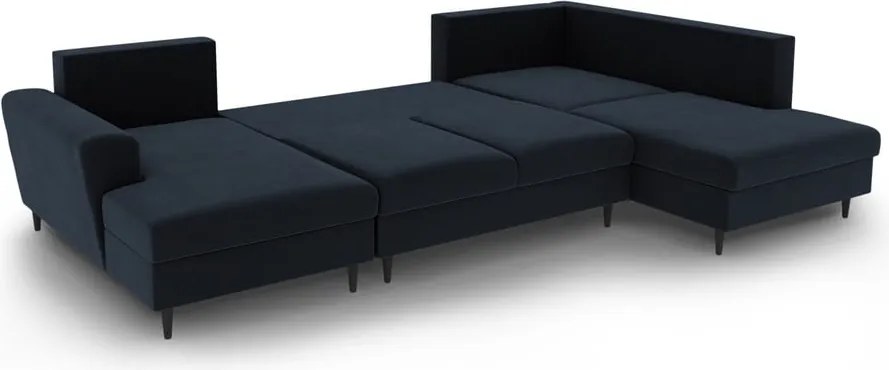 Divano angolare blu scuro allungabile e con contenitore (con penisola a destra/a U) con rivestimento in velluto Kyoto – Cosmopolitan Design