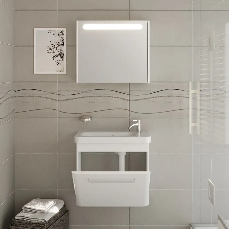 Kamalu - Mobiletto bagno 60 cm profondità ridotta colore bianco | LAC-IRIS-60-B