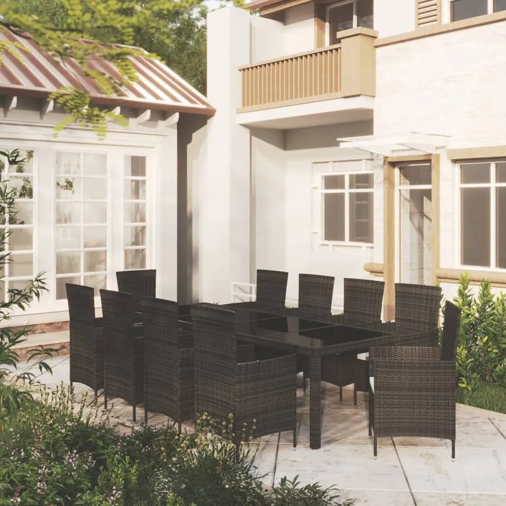 Set mobili da giardino 11 pz con cuscini in polyrattan nero