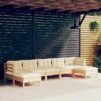 Set Divani da Giardino 7 pz con Cuscini Crema Massello di Pino 3097091