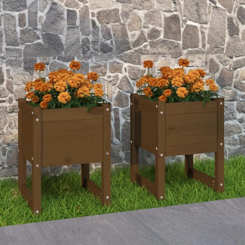 Fioriere 2 Pz Ambra 40x40x52,5 Cm İn Legno Massello Di Pino /