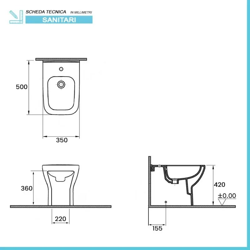 Sanitari filomuro senza brida bianco lucido con sedile soft-close Plana