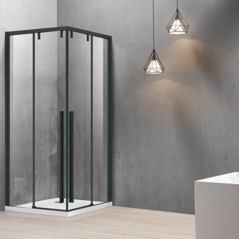 Kamalu - Box doccia 80x80 colore nero doppio scorrevole vetro 8mm | KSA1000B