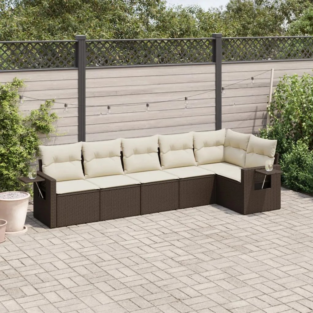 Set divano da giardino 6 pz con cuscini marrone in polyrattan