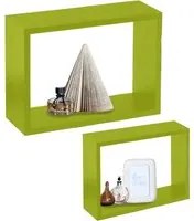 Set 2 Mensole a Muro Moduli da Parete Pensili Rettangolari in Legno Verde 40 cm