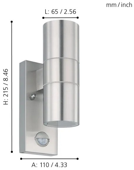 Eglo 79594- Lampada LED da esterno con sensore ARAPONGAS 2xGU10/2,8W/230V IP44 cromo