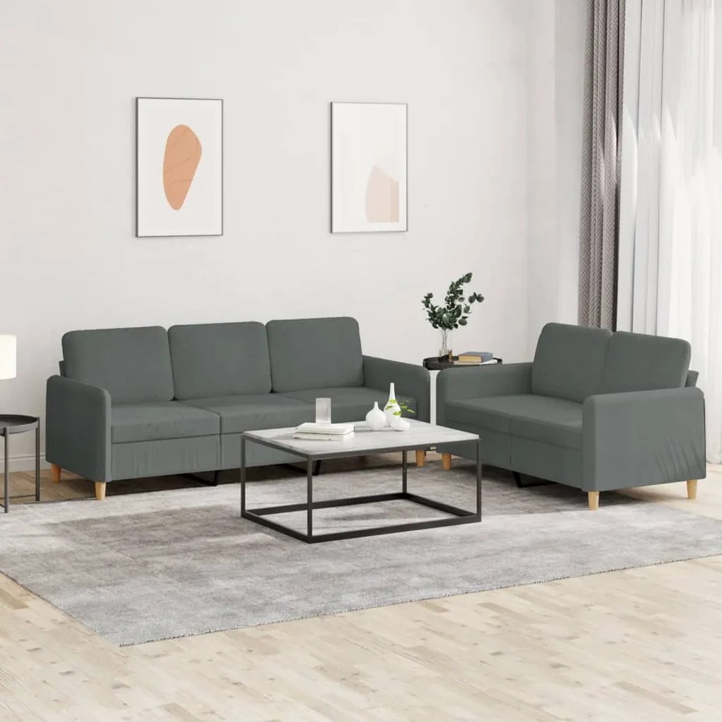 Set Di Divani 2 Pz Con Cuscini Grigio Scuro İn Tessuto /
