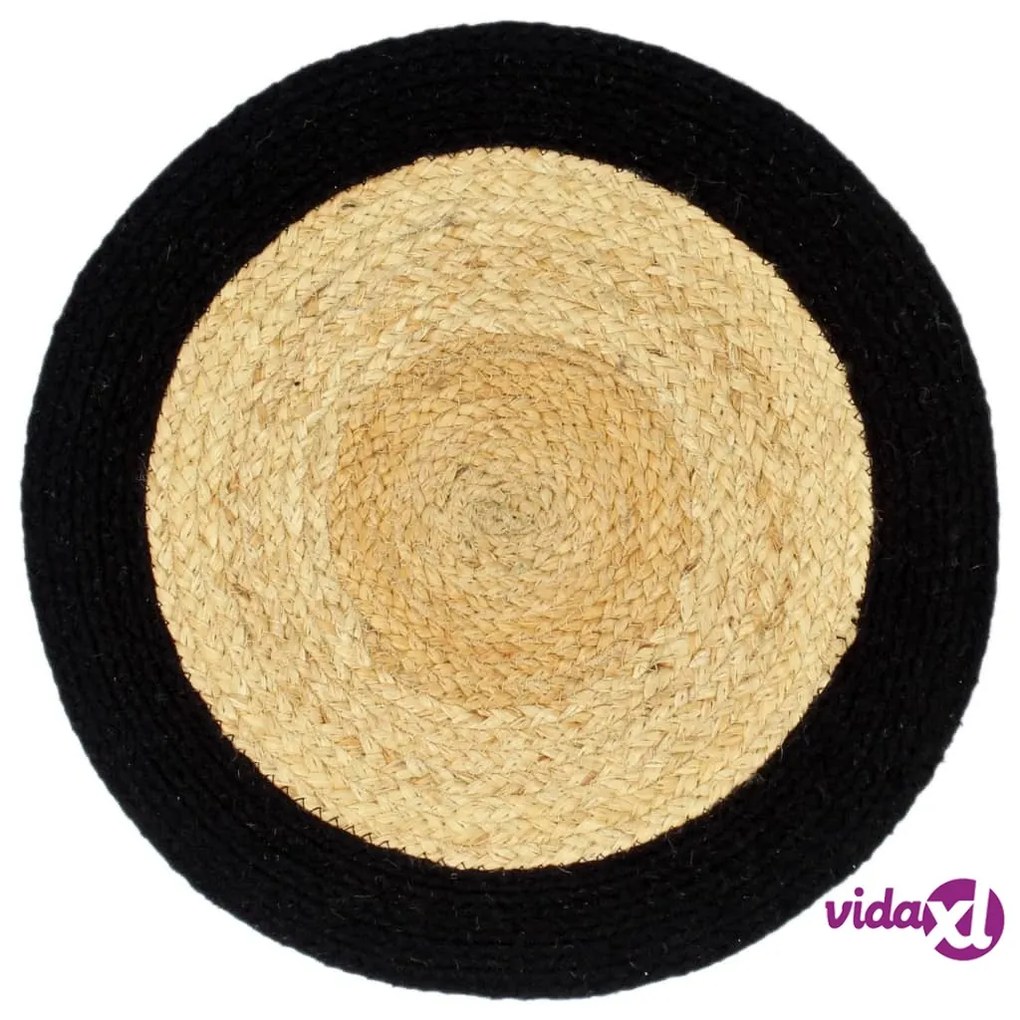 vidaXL Tovagliette 6 pz Naturale e Nero 38 cm in Juta e Cotone