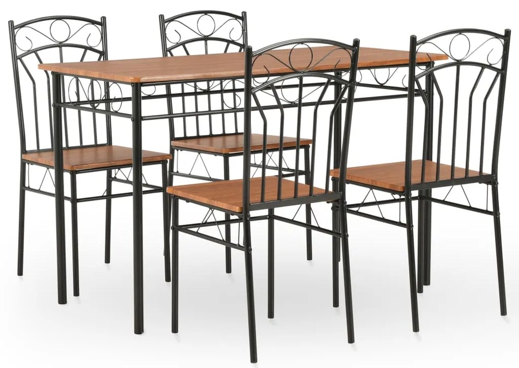 Set Da Pranzo 5 Pz İn Mdf E Acciaio Marrone /