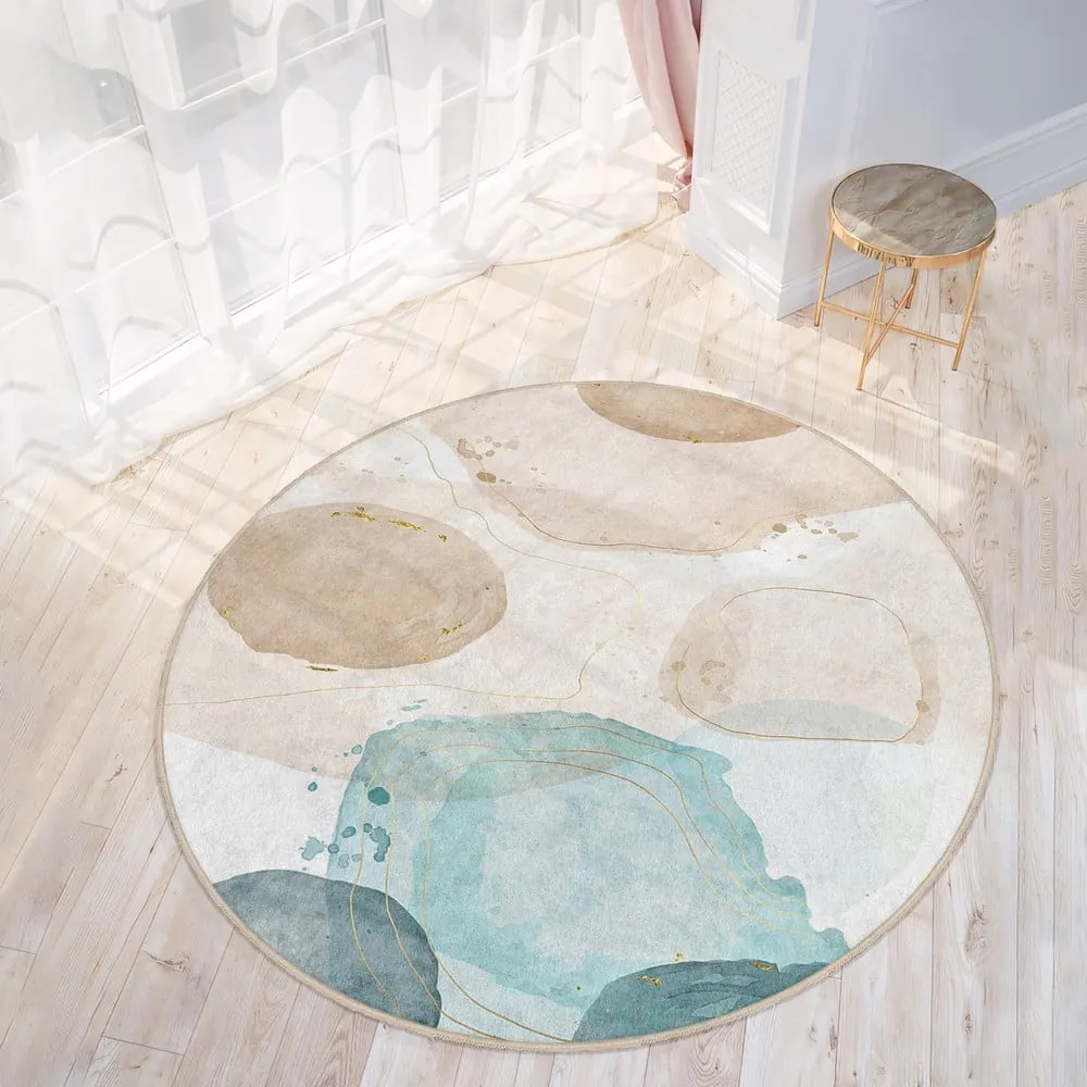 Tappeto rotondo blu/beige lavabile ø 150 cm Puddle – Mila Home