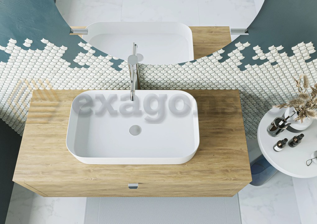 Mobile bagno Rovere farnia 110x50 Thema con cassettone e Lavabo rettangolare da appoggio bianco in ceramica