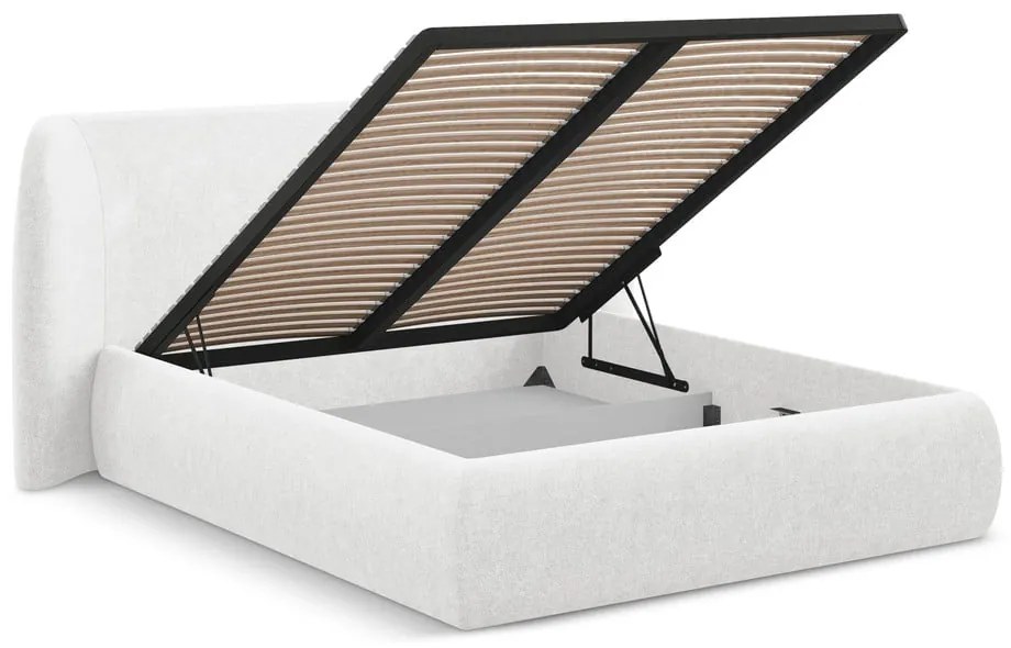 Letto matrimoniale imbottito bianco con contenitore con griglia 140x200 cm Hauke - Makamii