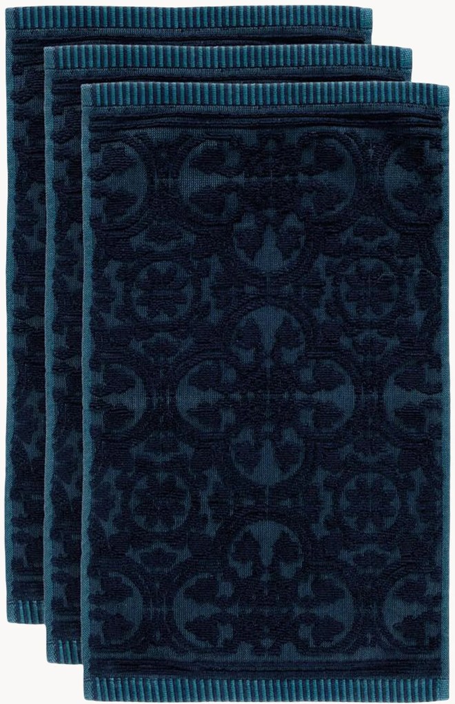 Set di 3 asciugamani ospite in spugna di cotone e velluto Tile