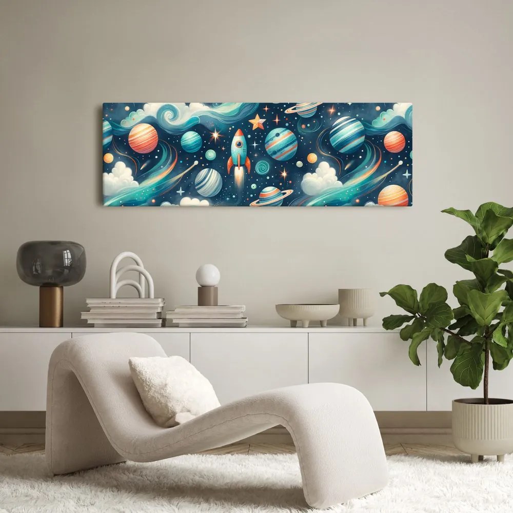 Quadro su tela – Cosmo con razzo e stelle