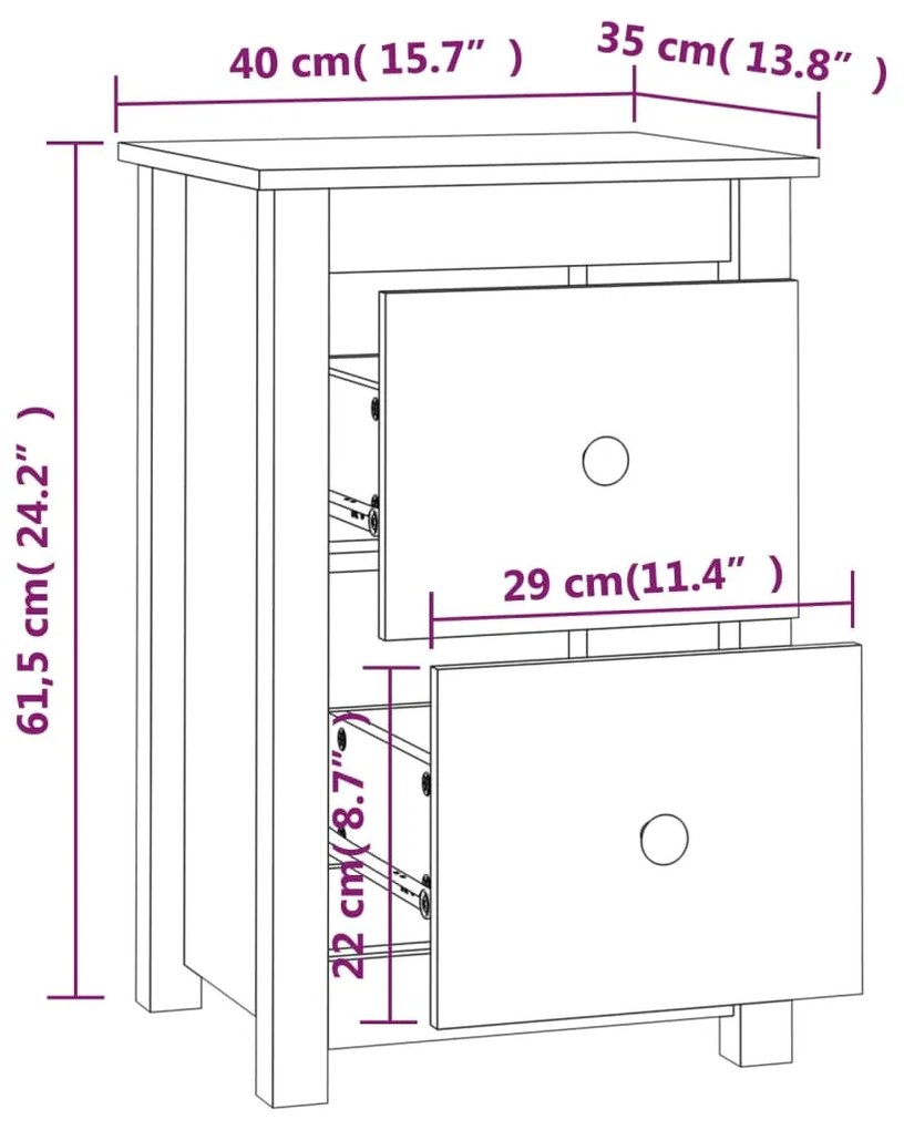 Comodino Bianca 40x35x61,5 cm in Legno Massello di Pino