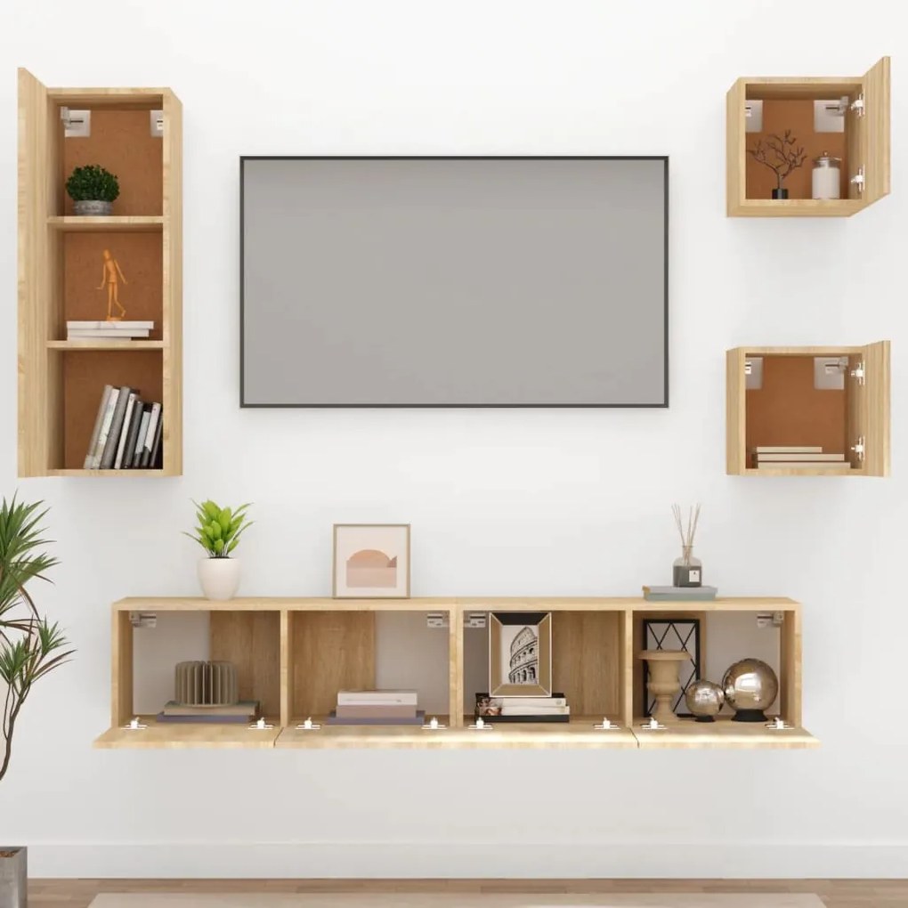 Set di mobili porta tv 5 pz rovere sonoma in legno multistrato