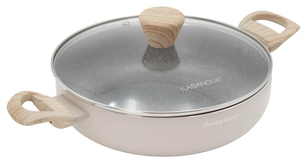 Tegame 28 cm taupe scritta Cooking Therapy con coperchio