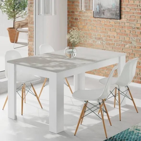 Tavolo allungabile da pranzo rettangolare in legno 140-190x90 cm Kendra Cemento/Bianco