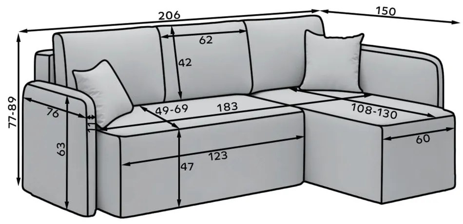 Divano angolare grigio chiaro allungabile/con contenitore (con penisola a destra/con chaise lounge) e rivestimento in velluto Hadson – ELTAP