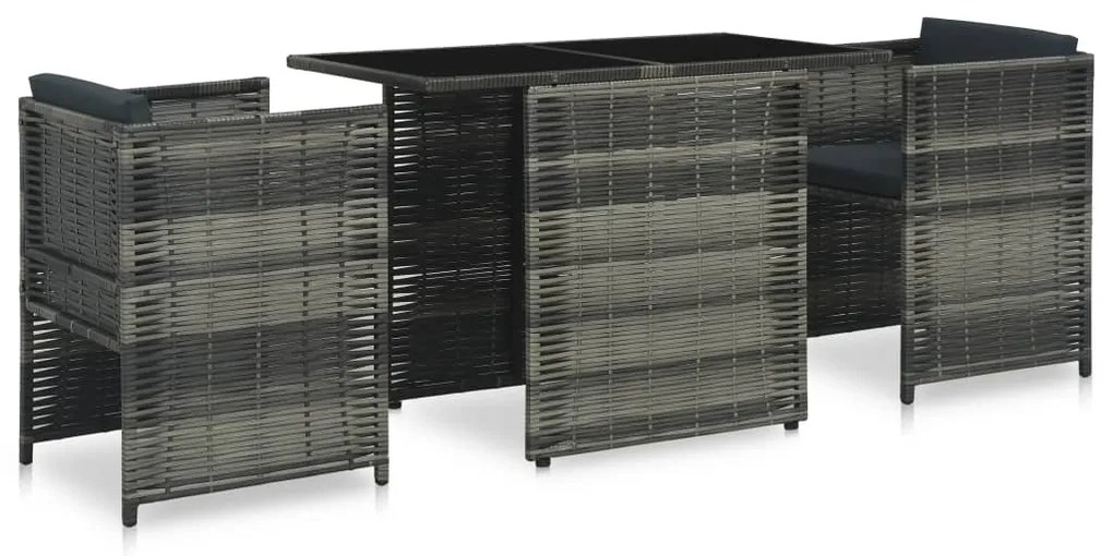 Set da bistrot 3 pz con cuscini in polyrattan grigio