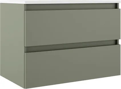 Mobile bagno sospeso Trevi con lavabo e organizer per cosmetici L 79.5 x H 55 x P 45 cm muschio bianco con top 2 cassetti per vasca centrale