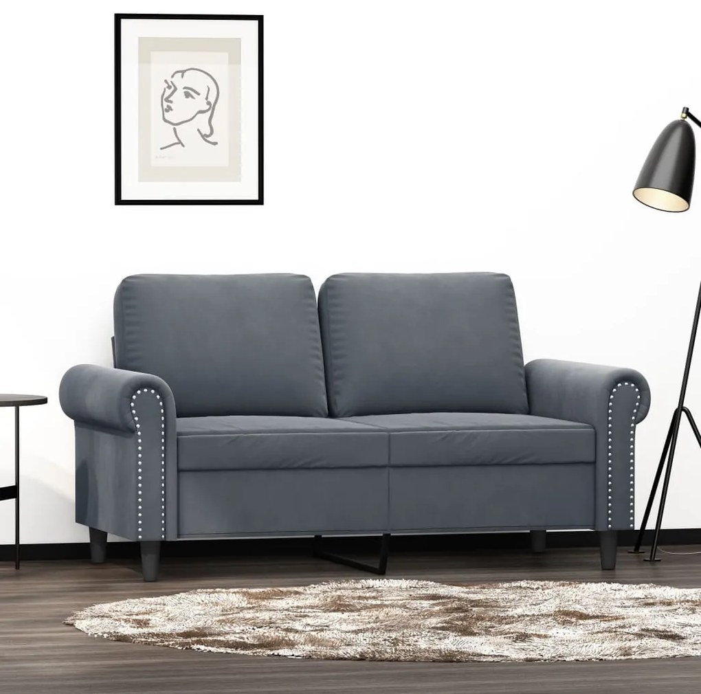 Divano A 2 Posti Grigio Scuro 120 Cm İn Velluto /