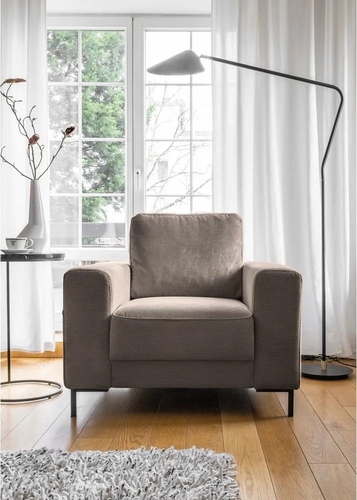 Poltrona in velluto a coste marrone Lofty Lilly - Miuform