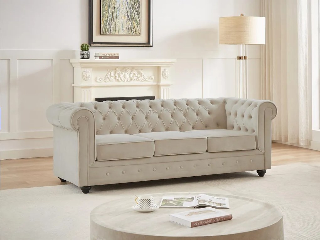 Divano 3 posti in Velluto Beige - CHESTERFIELD