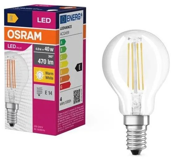Lampadina LED FILAMENT P40 E14/4W/230V 2700K - Osram