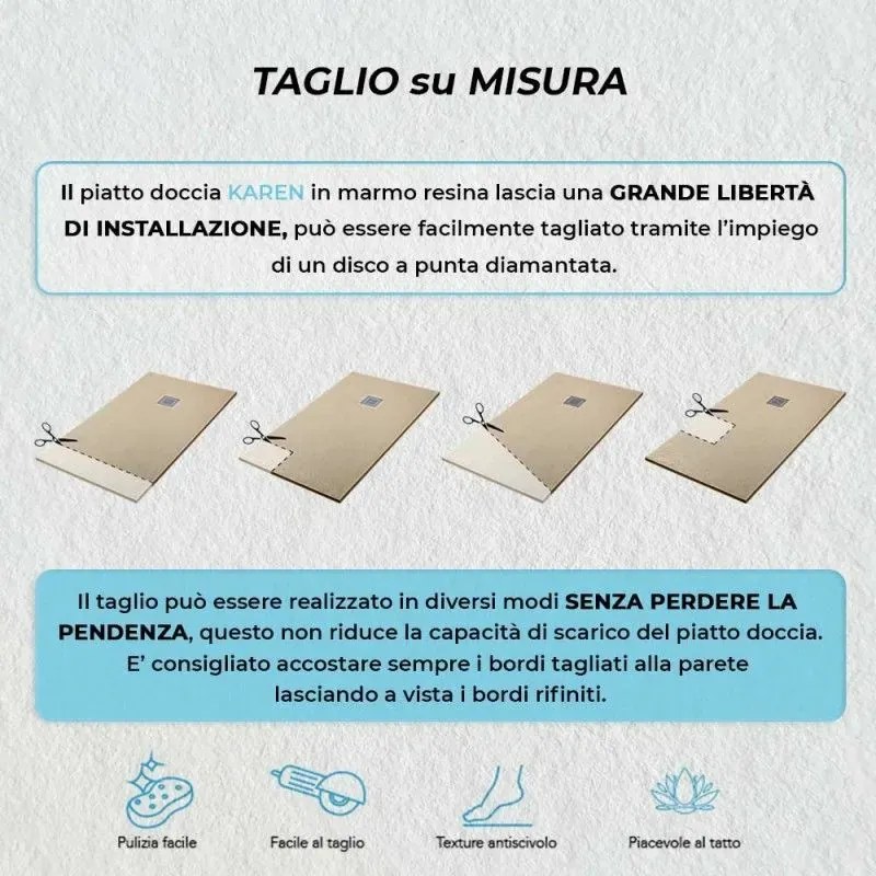 Piatto doccia filo pavimento Karen 70x110 in resina pietra tortora