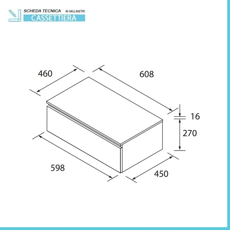 Cassettone sospeso per bagno 60 cm in legno MDF noce maya Sumo