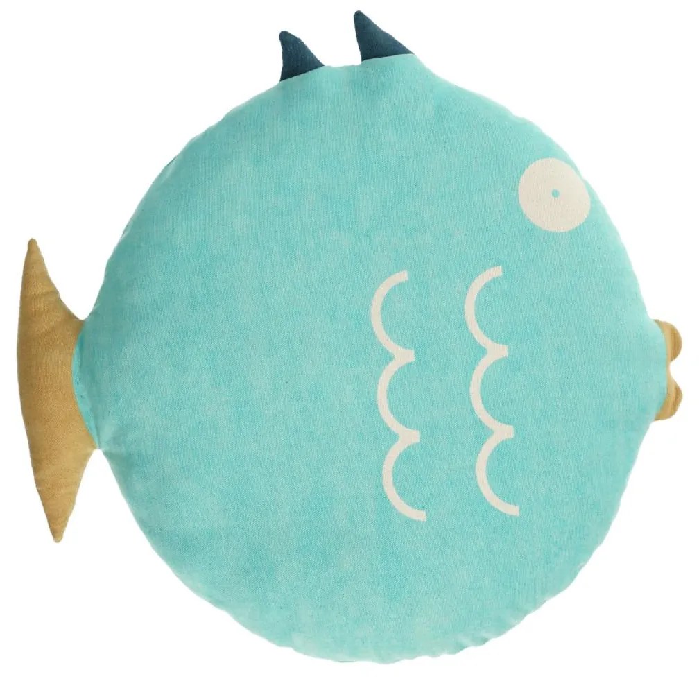 Kave Home - Cuscino a forma di pesce Delmare 100% cotone turchese Ø 45 cm