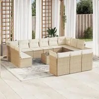 Set Divani da Giardino 14pz con Cuscini in Polyrattan Beige 3218458