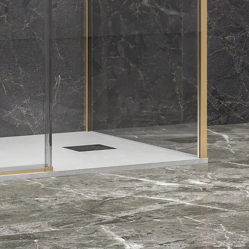 Kamalu - Cabina doccia 3 lati 80x150x80 oro satinato anta scorrevole  | KLA-4000G