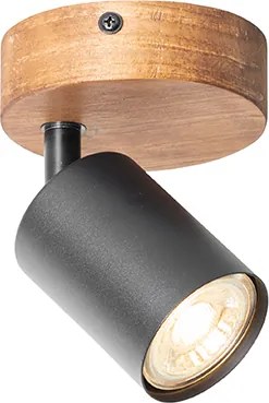 Faretto industriale nero con legno inclinabile - Jeana