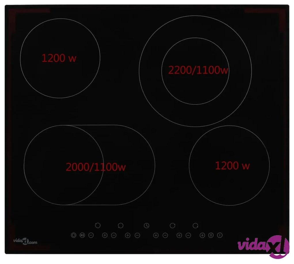 vidaXL Piano Cottura in Ceramica con 4 Zone e Controlli Touch 6600 W