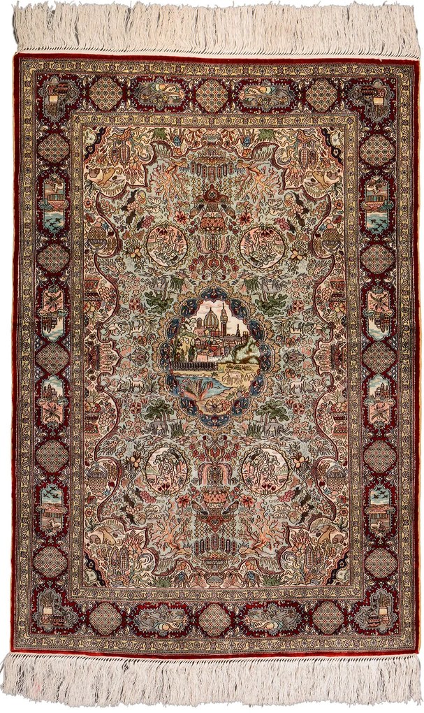 Hereke Tappeto 60 x 90 Rosso (Cina) Annodato A Mano