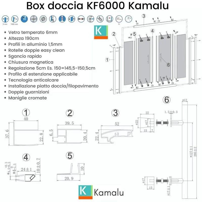 Kamalu - doccia un lato 170cm con doppio scorrevole trasparente kf6000
